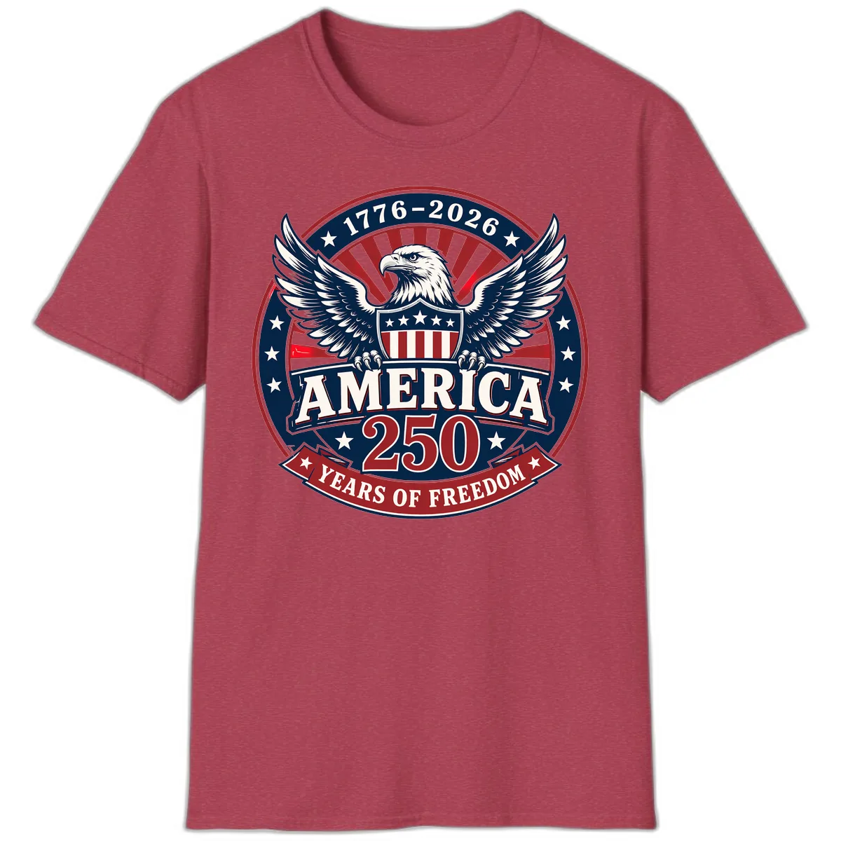 America 250 Years Of Freedom Celebration T-Shirt in Heather Cardinal